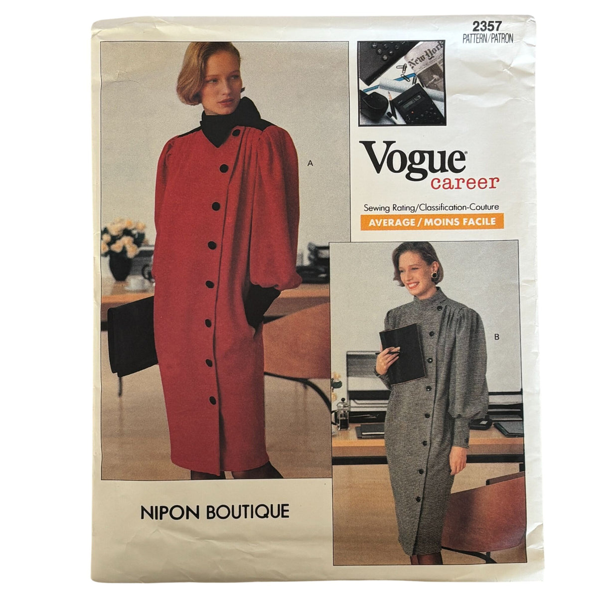 Vogue Sewing Pattern 2357 Nipon Boutique Dress 80s Secretary Office Career 10 Uncut Power Dressing