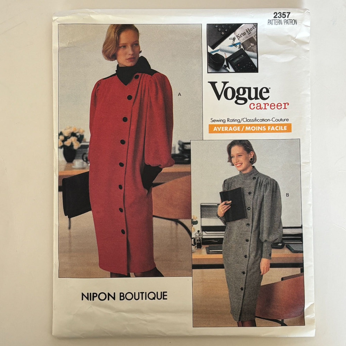 Vogue Sewing Pattern 2357 Nipon Boutique Dress 80s Secretary Office Career 10 Uncut Power Dressing