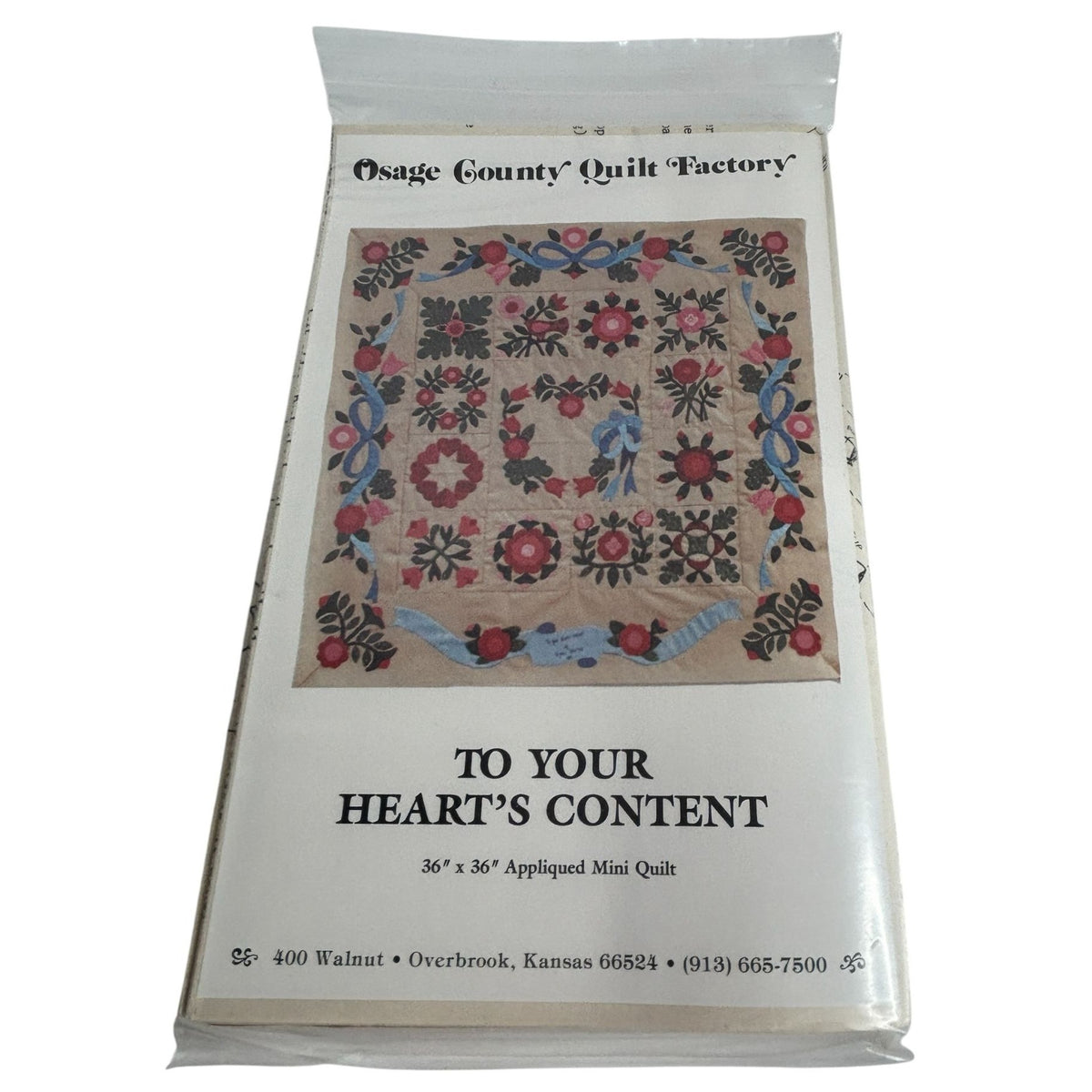 Osage County Quilt Factory Pattern Appliqued Mini Quilt To Your Hearts Content