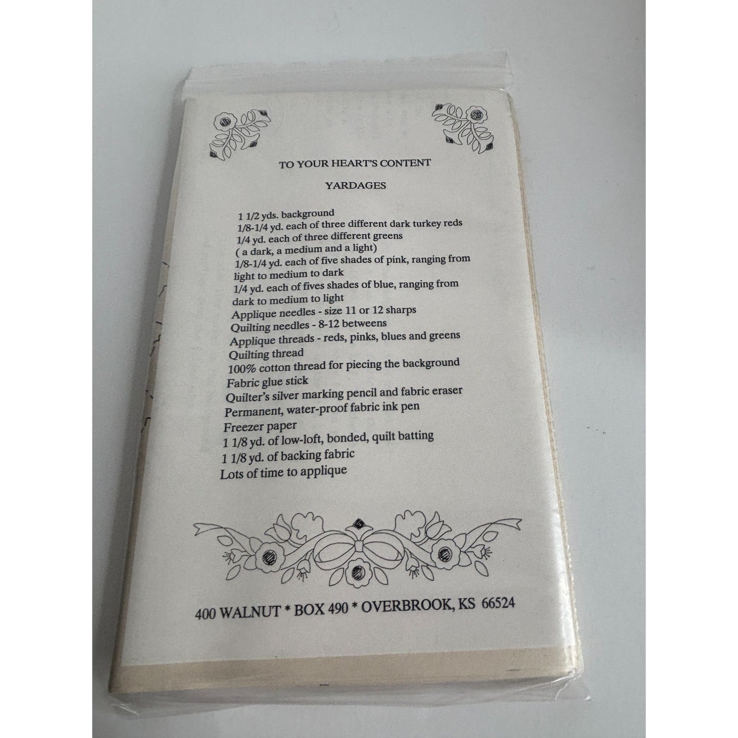 Osage County Quilt Factory Pattern Appliqued Mini Quilt To Your Hearts Content