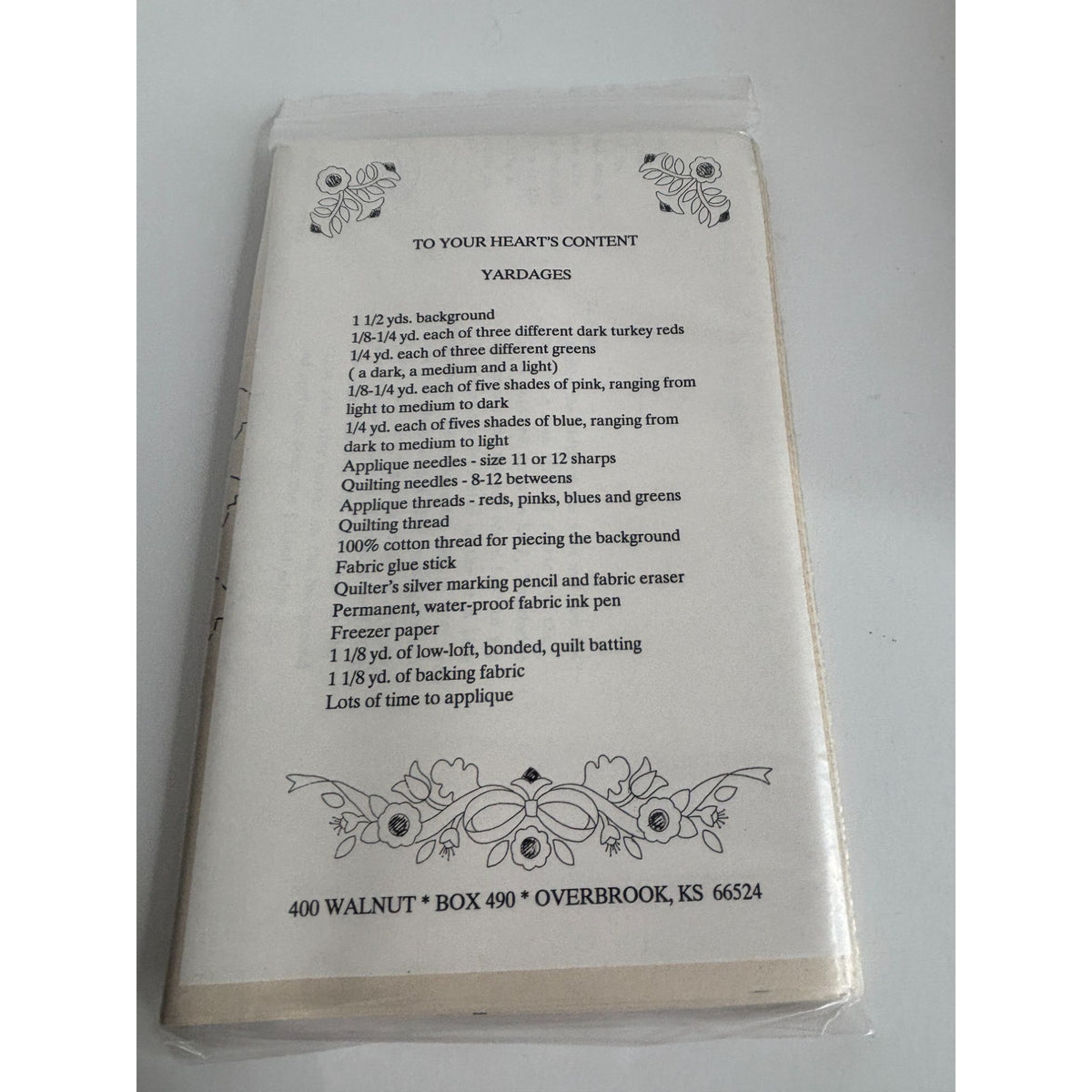Osage County Quilt Factory Pattern Appliqued Mini Quilt To Your Hearts Content