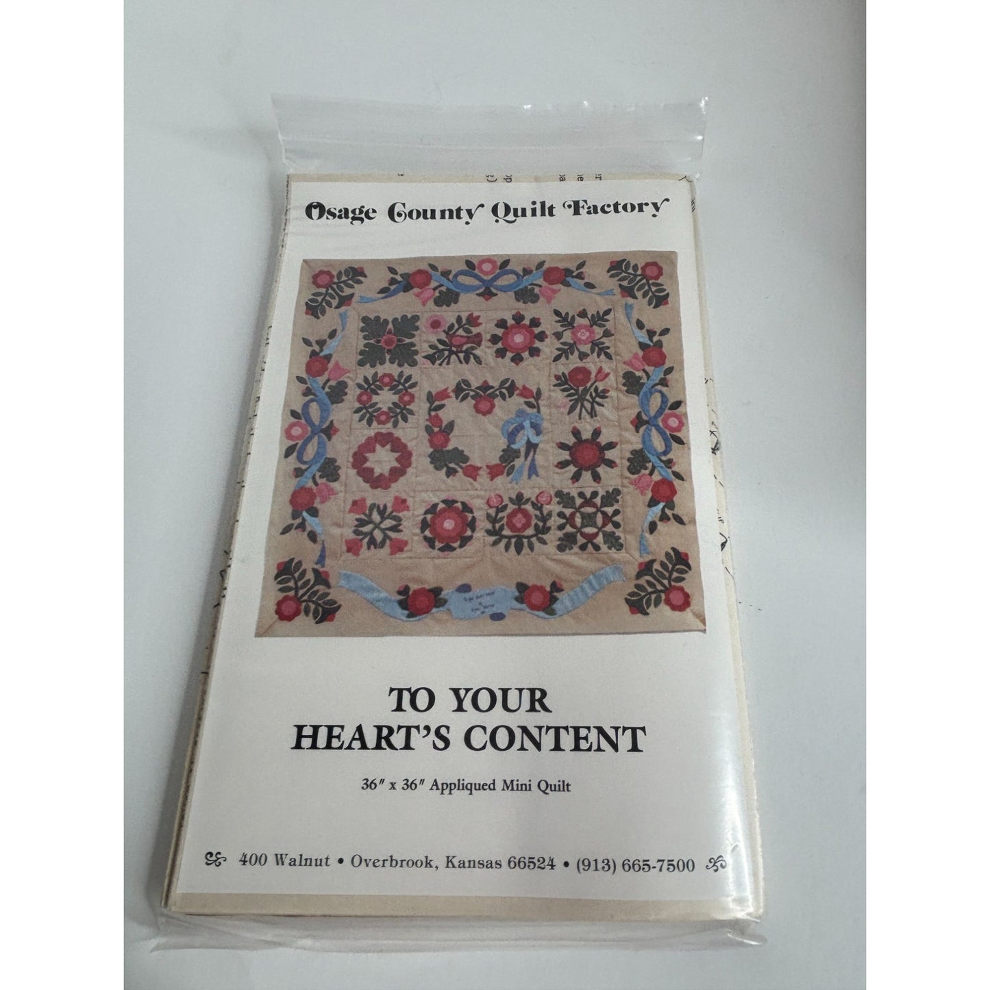 Osage County Quilt Factory Pattern Appliqued Mini Quilt To Your Hearts Content