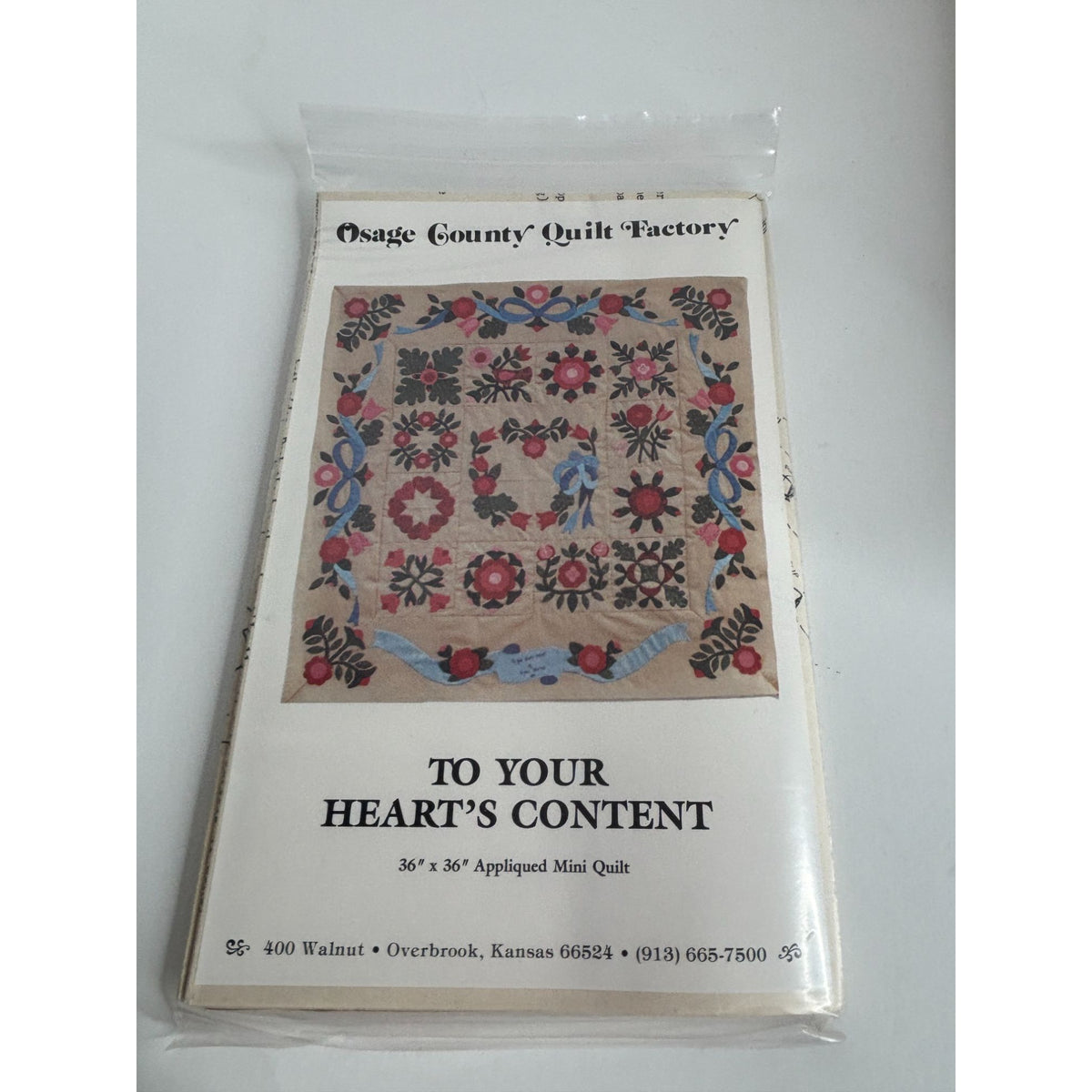 Osage County Quilt Factory Pattern Appliqued Mini Quilt To Your Hearts Content