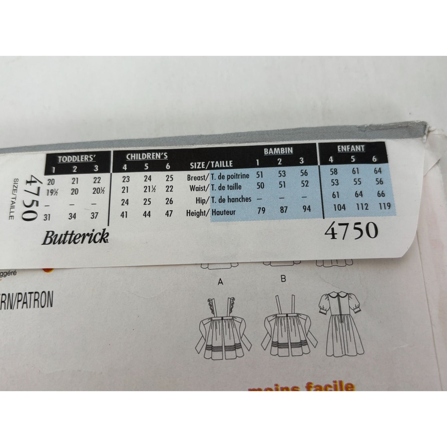 Butterick Sewing Pattern 4750 Toddler Dress Pinafore Spring Church Party 2T 3T