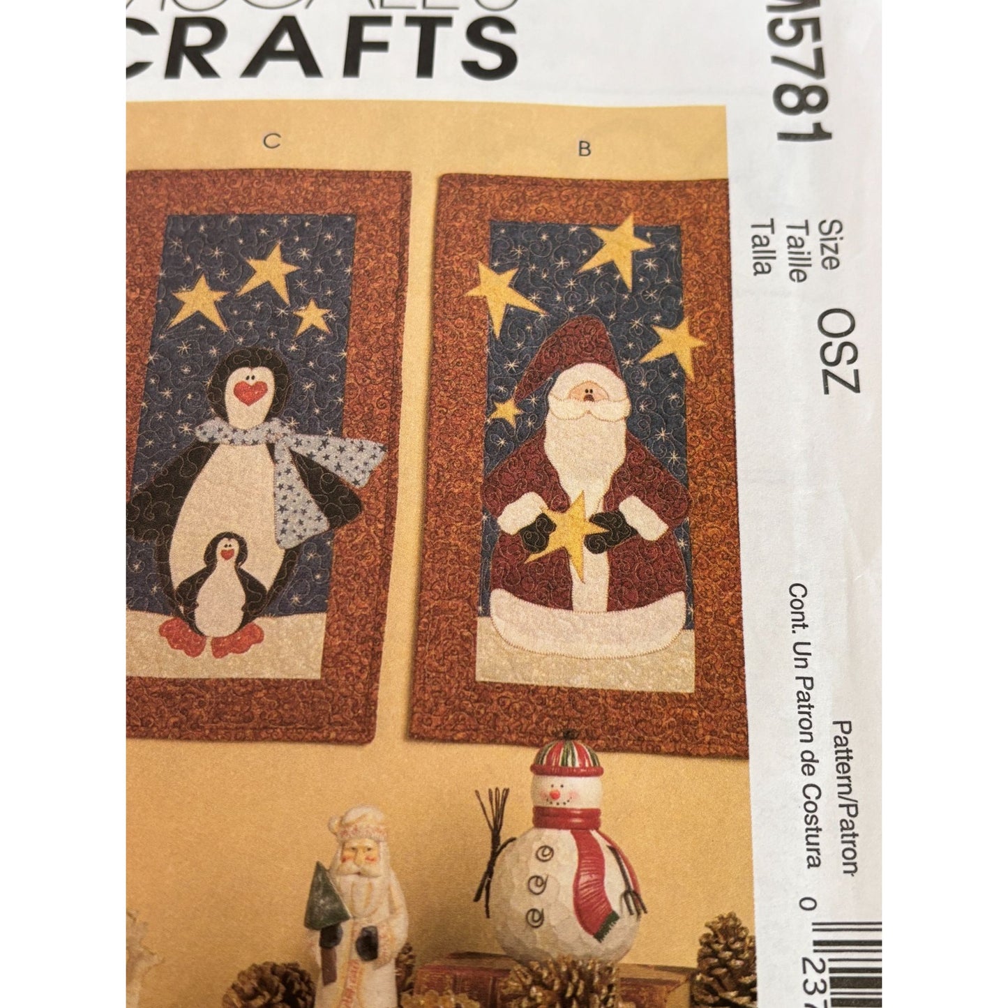 McCalls Crafts Pattern M5781 Mini Quilt Christmas Snowman Penguin Santa Holidays