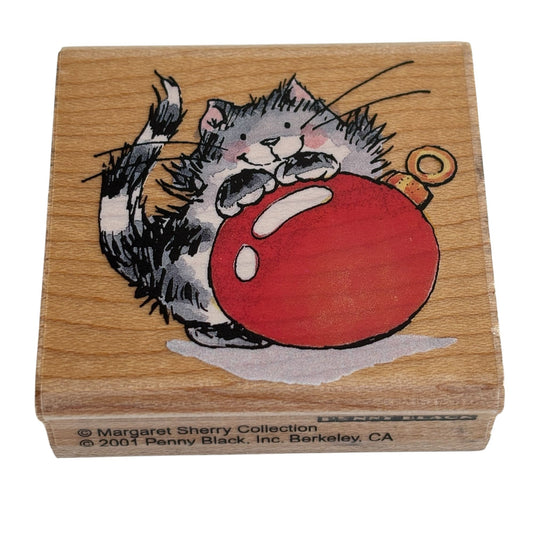 Penny Black Rubber Stamp Merry Kitty Christmas Ornament Cat Animal Holiday 2237E