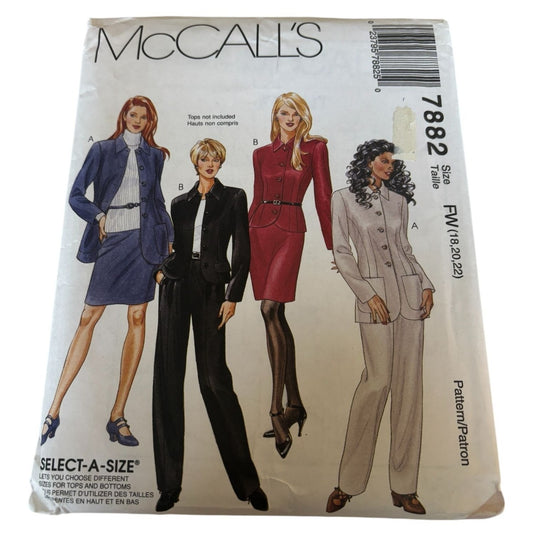 McCalls Sewing Pattern 7882 Work Outfit Career Set Jacket Pants Skirt 18-22 UC