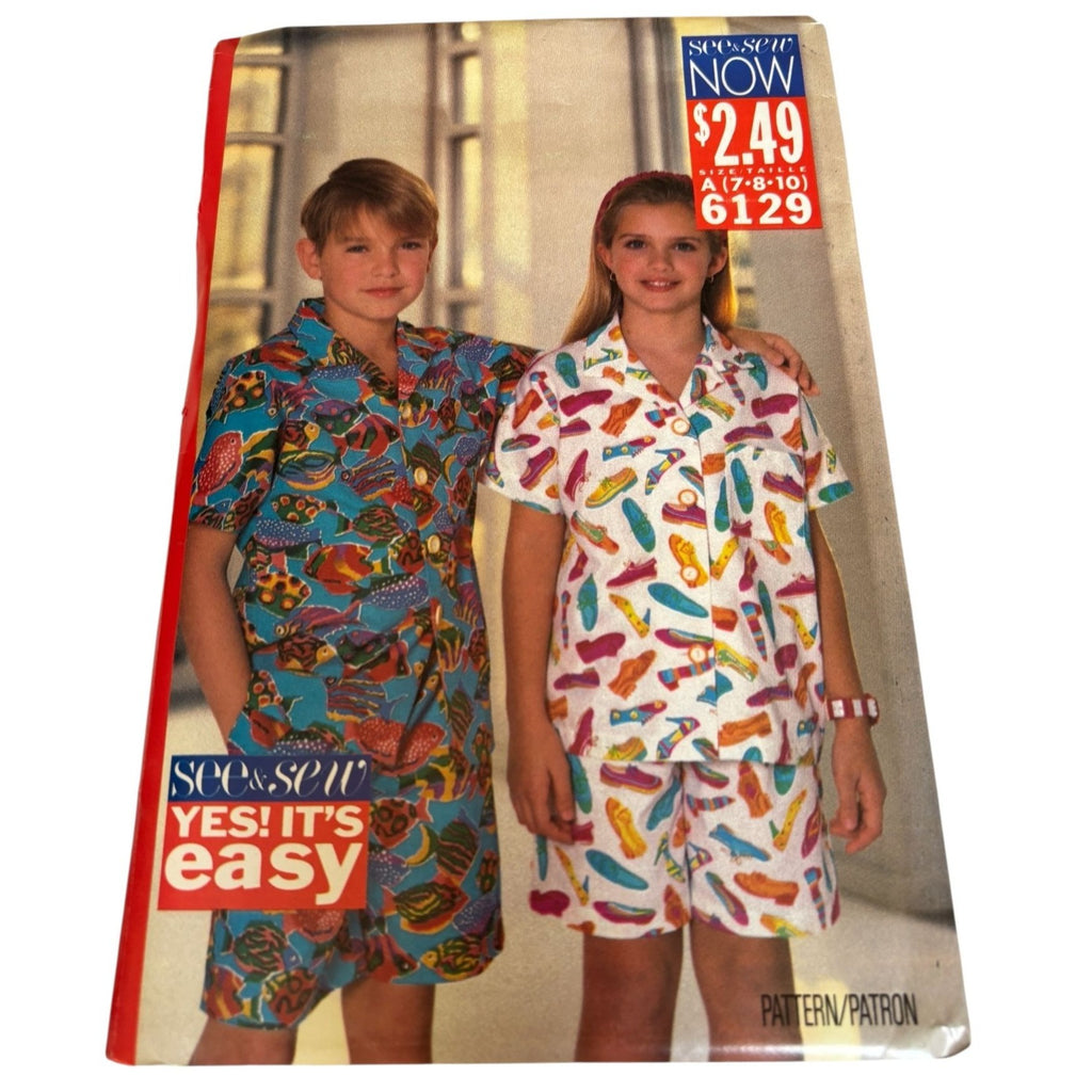 Butterick Sewing Pattern 6129 Shirt Shorts Summer Boys Girls Kids Easy UC 7 8 10