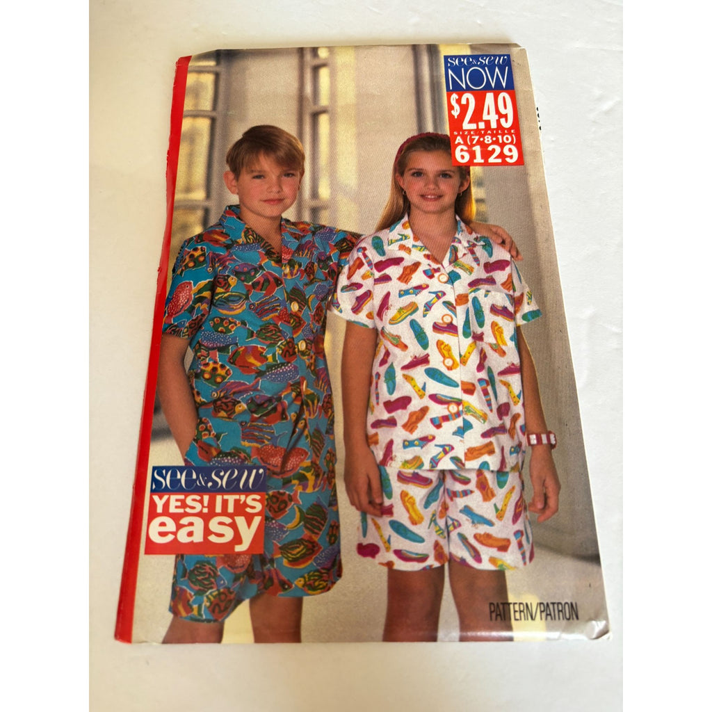 Butterick Sewing Pattern 6129 Shirt Shorts Summer Boys Girls Kids Easy UC 7 8 10