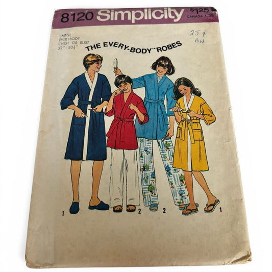 Simplicity Sewing Pattern 8120 Kimono Robe Loungewear 70s Teen Chest 32-33.5" Uncut
