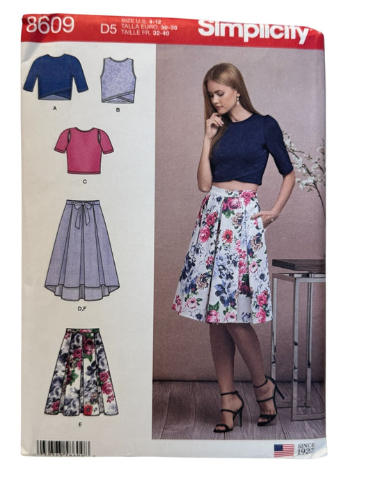Simplicity Sewing Pattern 8609 Misses Crossover Crop Top Hi Low Skirt Sizes 4-12