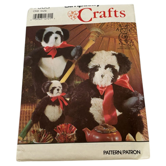 Simplicity Crafts Sewing Pattern 7883 Panda Bear Plush Toy Vintage 1980s 7-16 In