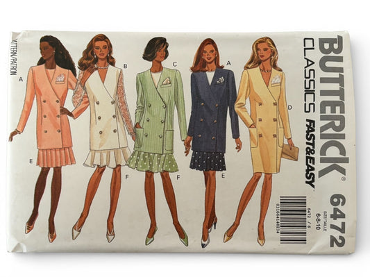Butterick Sewing Pattern 6472 Quiet Luxury Dress Suit Blazer Easy 90s 6-10 Uncut