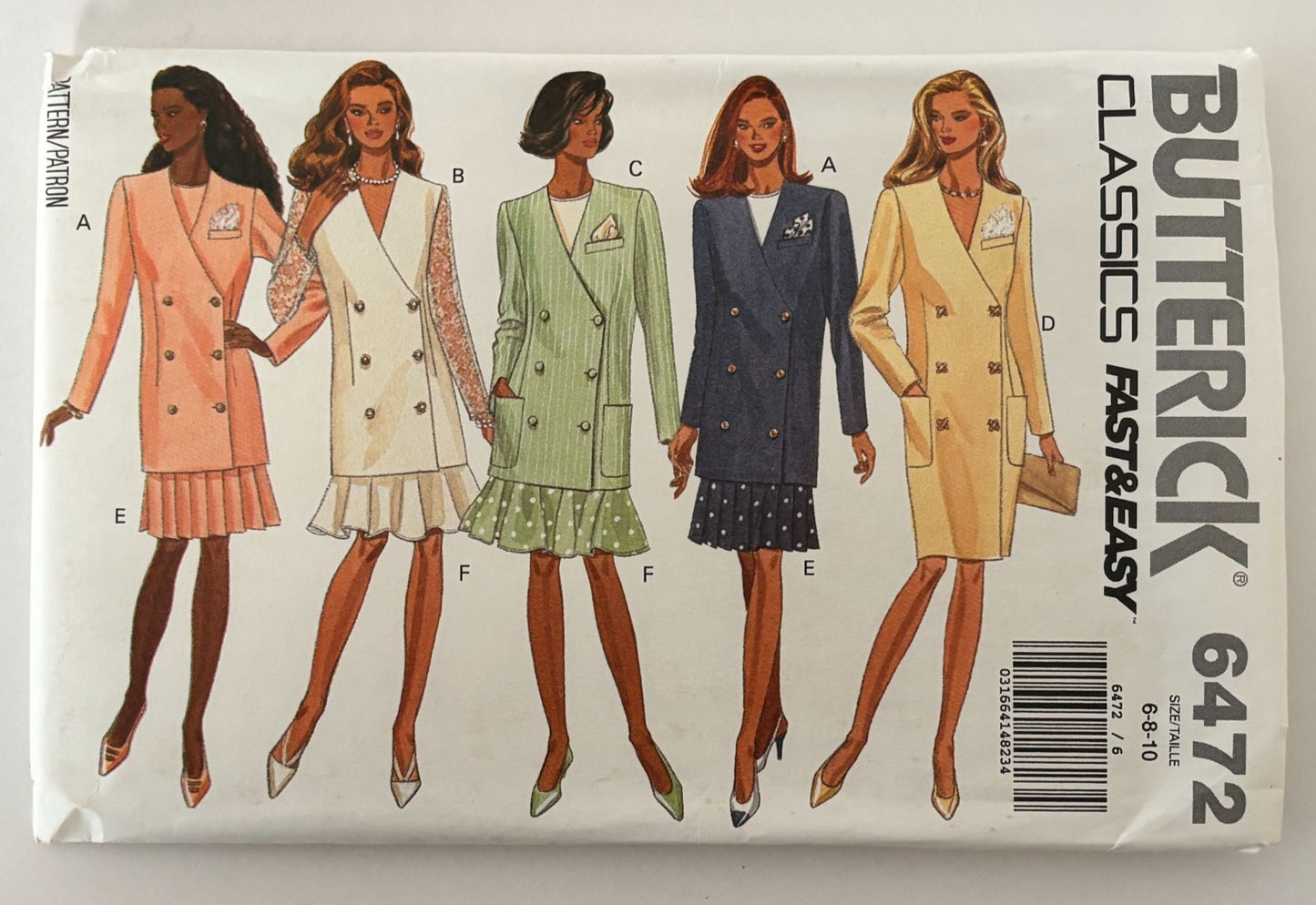 Butterick Sewing Pattern 6472 Quiet Luxury Dress Suit Blazer Easy 90s 6-10 Uncut