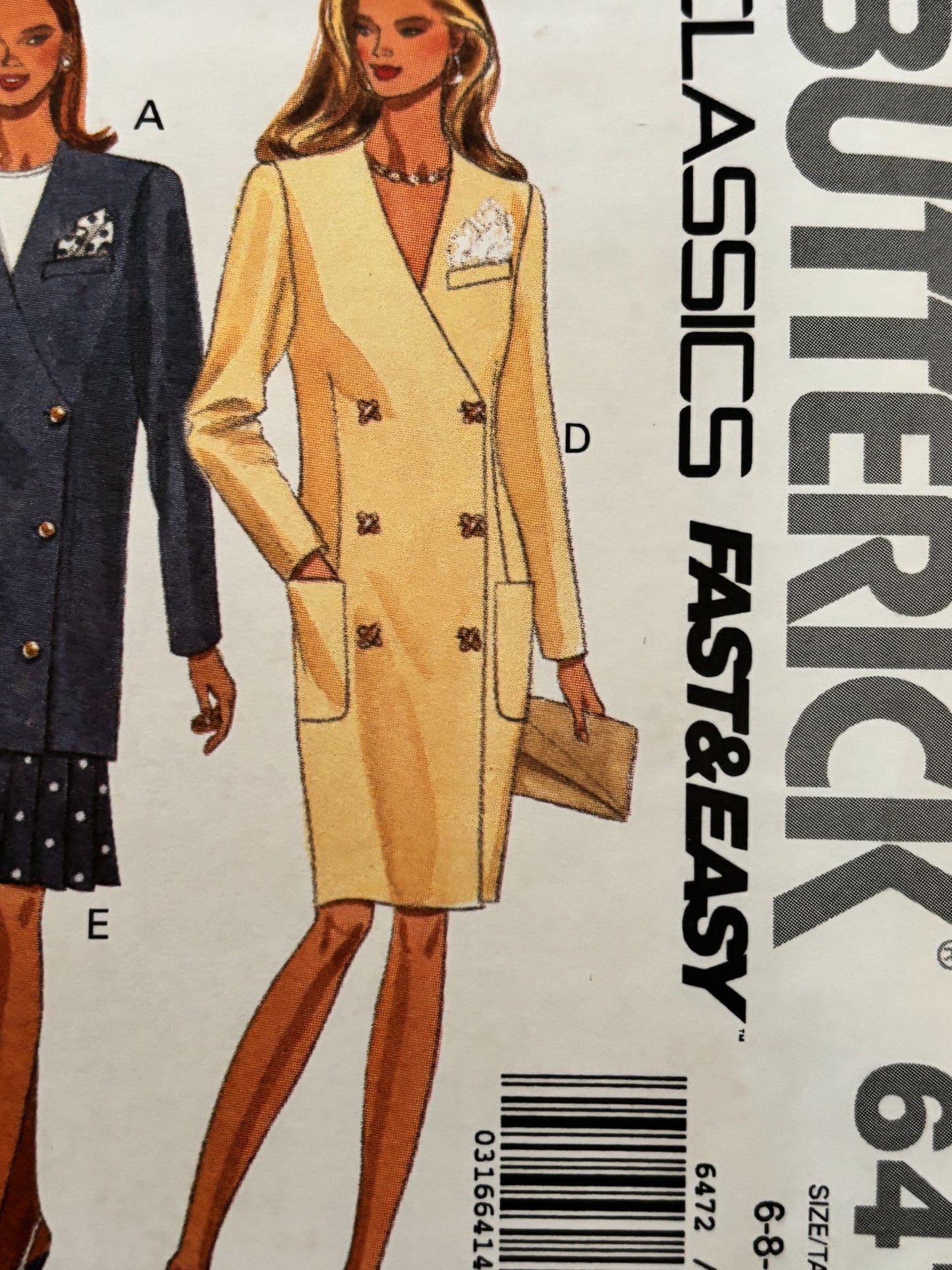Butterick Sewing Pattern 6472 Quiet Luxury Dress Suit Blazer Easy 90s 6-10 Uncut