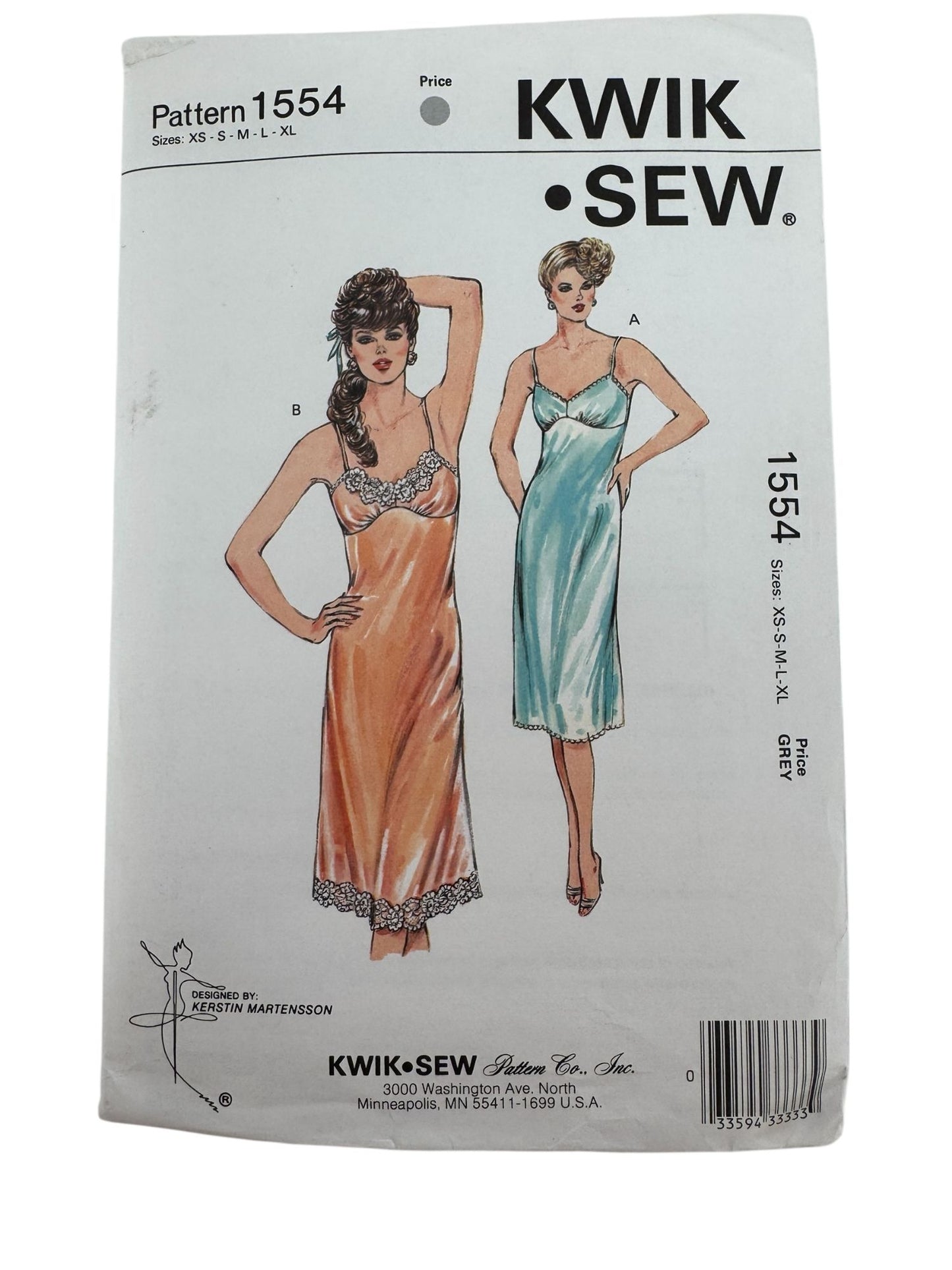 Kwik Sew Sewing Pattern 1554 Full Slip Lace Trim Spaghetti Straps XS-XL Vintage