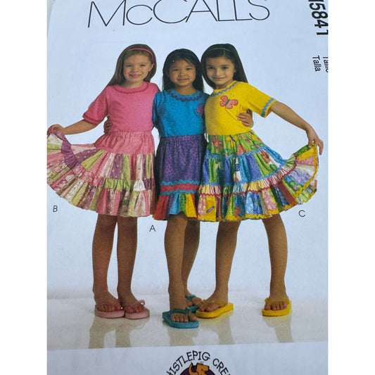 McCalls Sewing Pattern M5841 Girls Tiered Skirts Spring Ruffles Tiers 6-8 Uncut