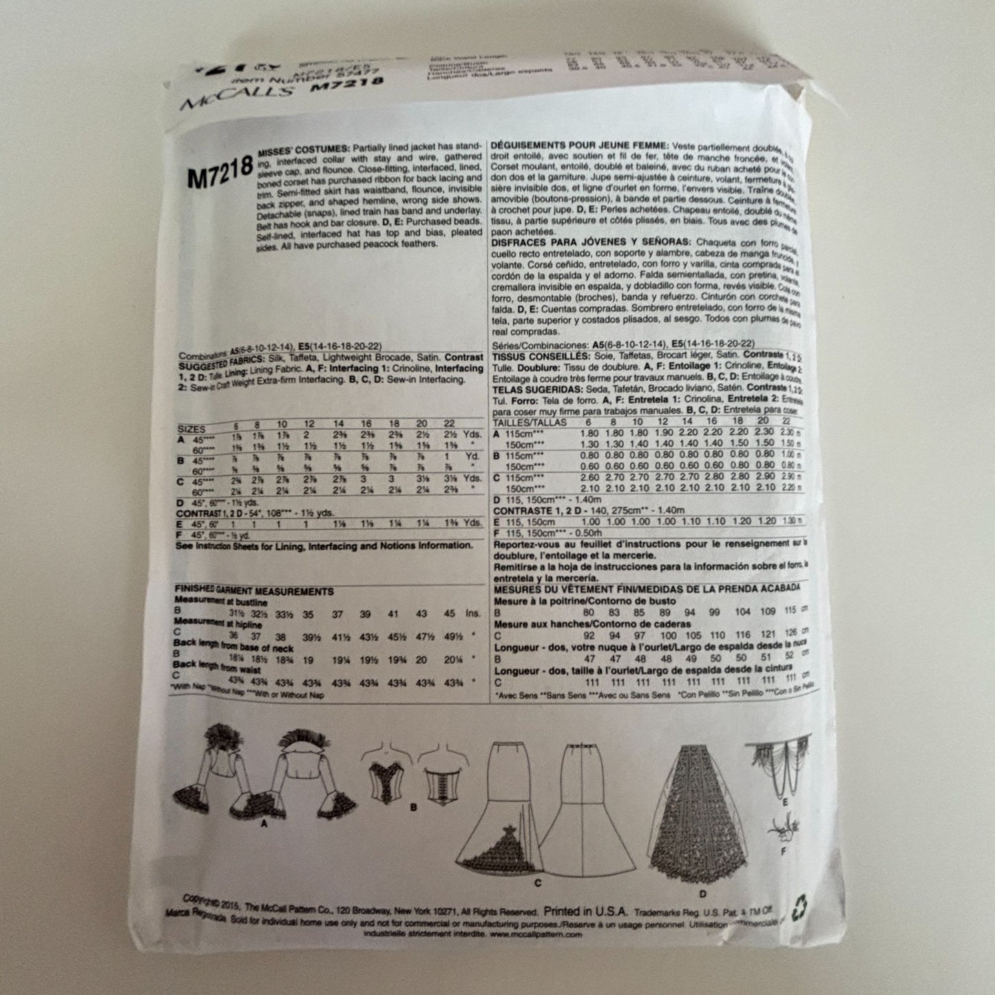 McCalls Sewing Pattern M7218 Peacock Costume Corset Skirt Gown 14-22 Yaya Han Uncut