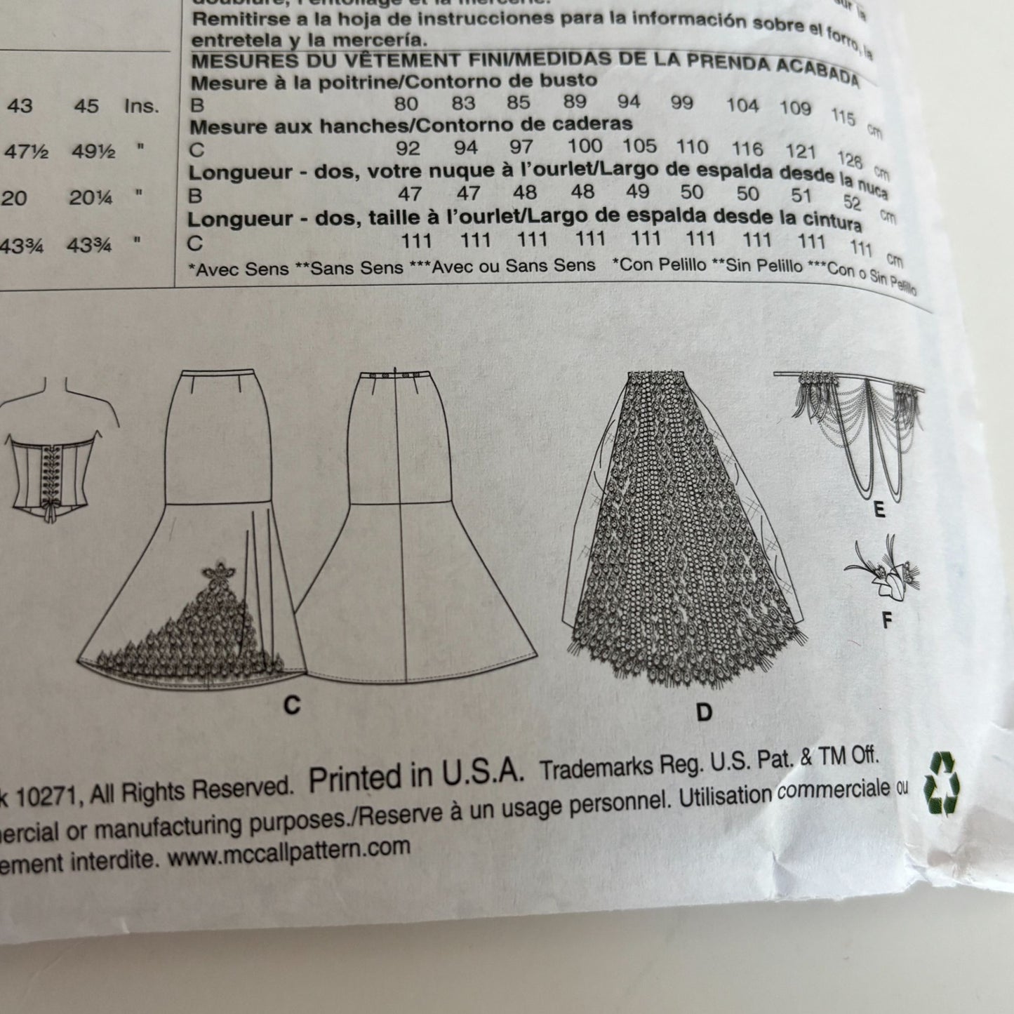McCalls Sewing Pattern M7218 Peacock Costume Corset Skirt Gown 14-22 Yaya Han Uncut
