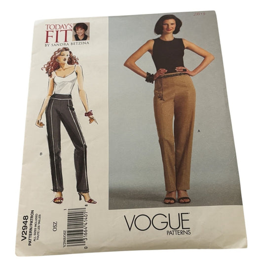Vogue Sewing Pattern V2948 Tapered Pants Work Career Todays Fit by Betzina Uncut