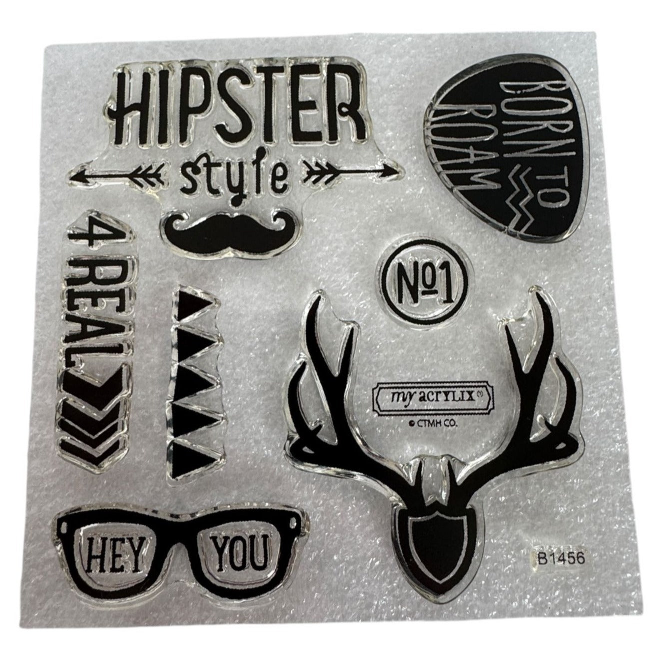 CTMH My Acrylix Acrylic Stamp Set Born to Roam Hipster Style Mustache B1456