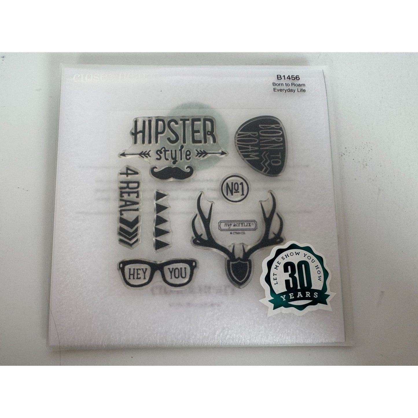 CTMH My Acrylix Acrylic Stamp Set Born to Roam Hipster Style Mustache B1456