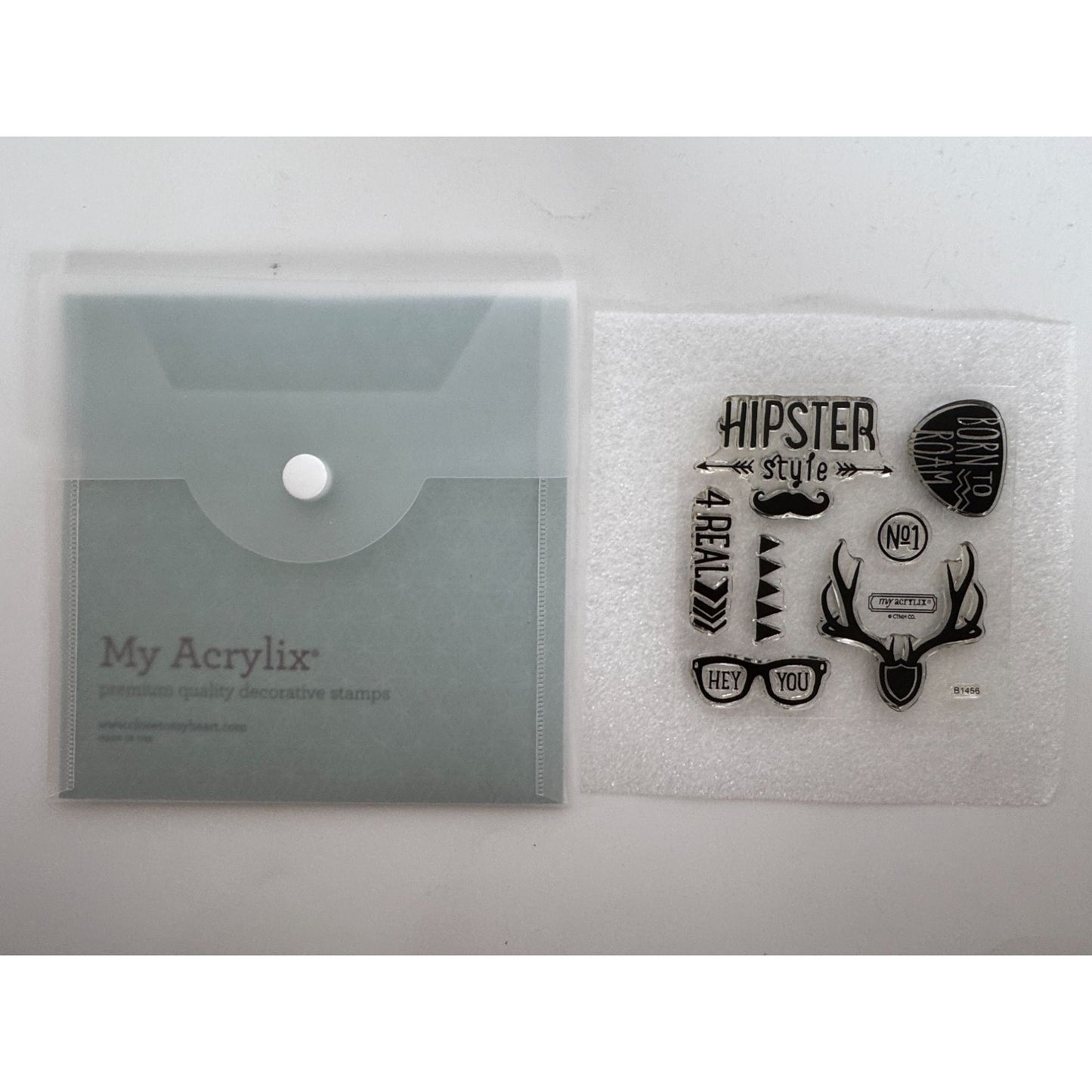 CTMH My Acrylix Acrylic Stamp Set Born to Roam Hipster Style Mustache B1456