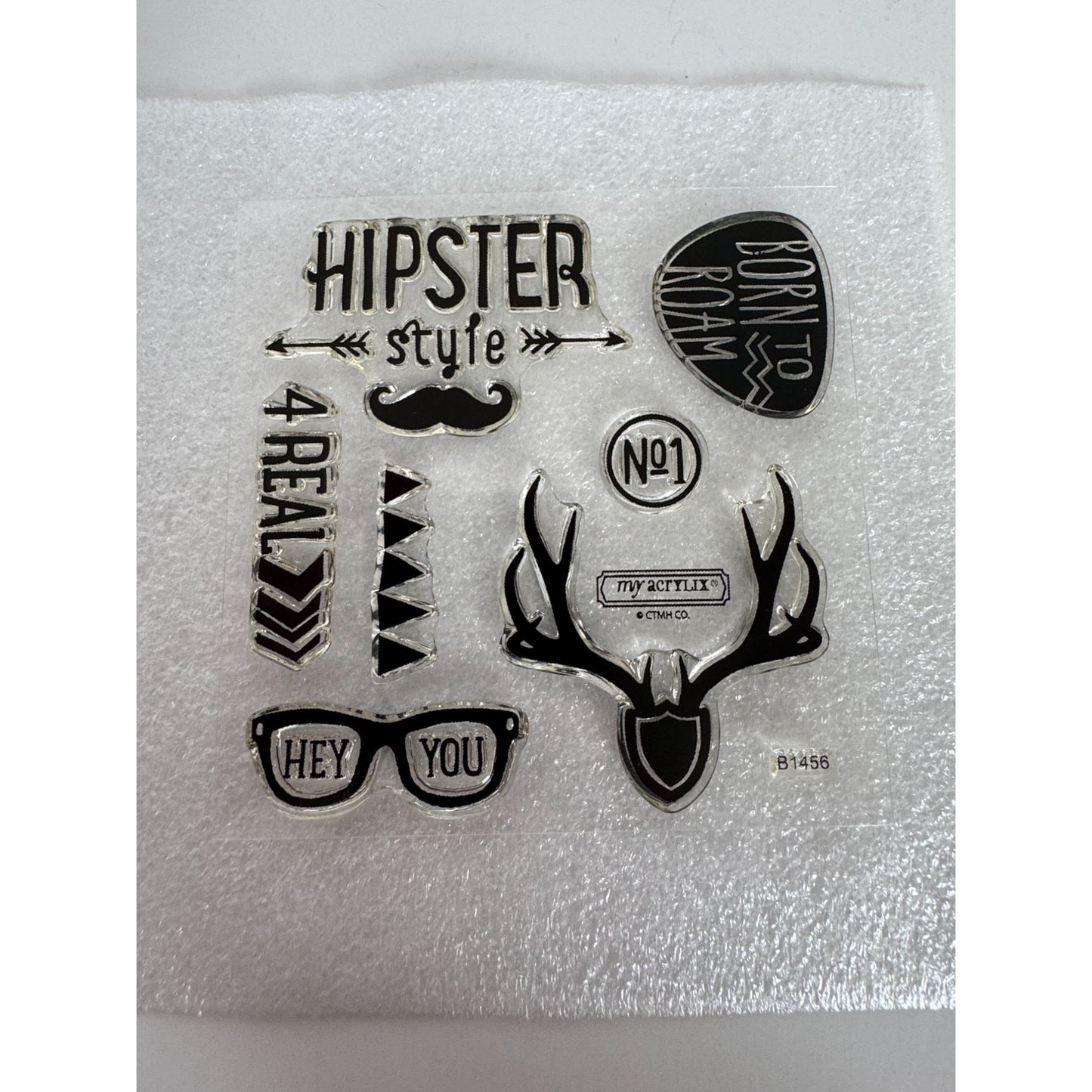 CTMH My Acrylix Acrylic Stamp Set Born to Roam Hipster Style Mustache B1456