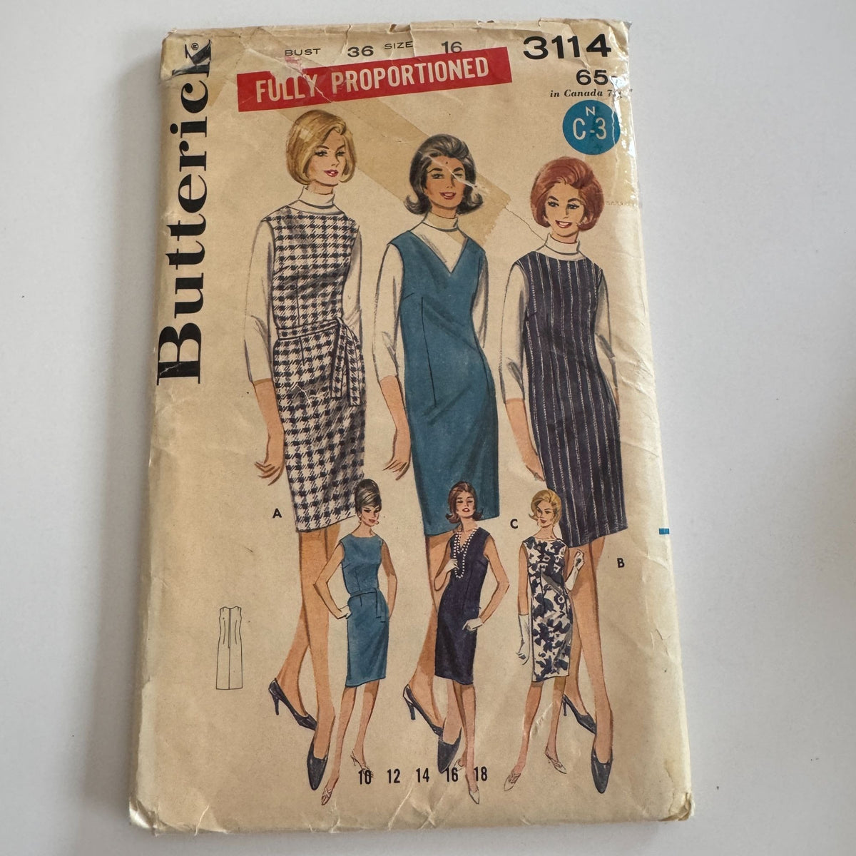 Butterick 3114 Proportioned Jumper Sewing Pattern Women’s Dress DIY Fashion Sz 16