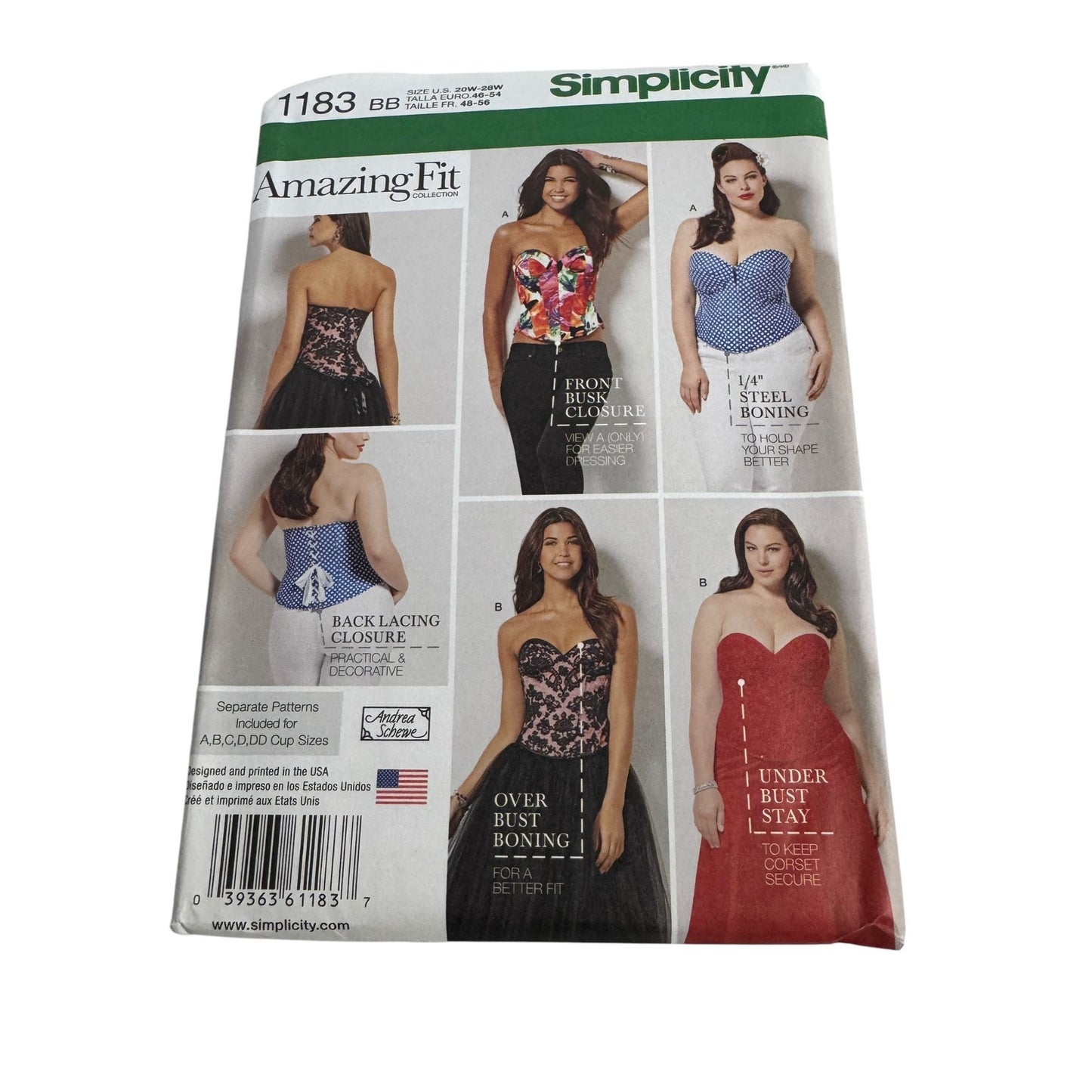 Simplicity Sewing Pattern 1183 Amazing Fit Corset Front Busk Back Lacing 20W-28W