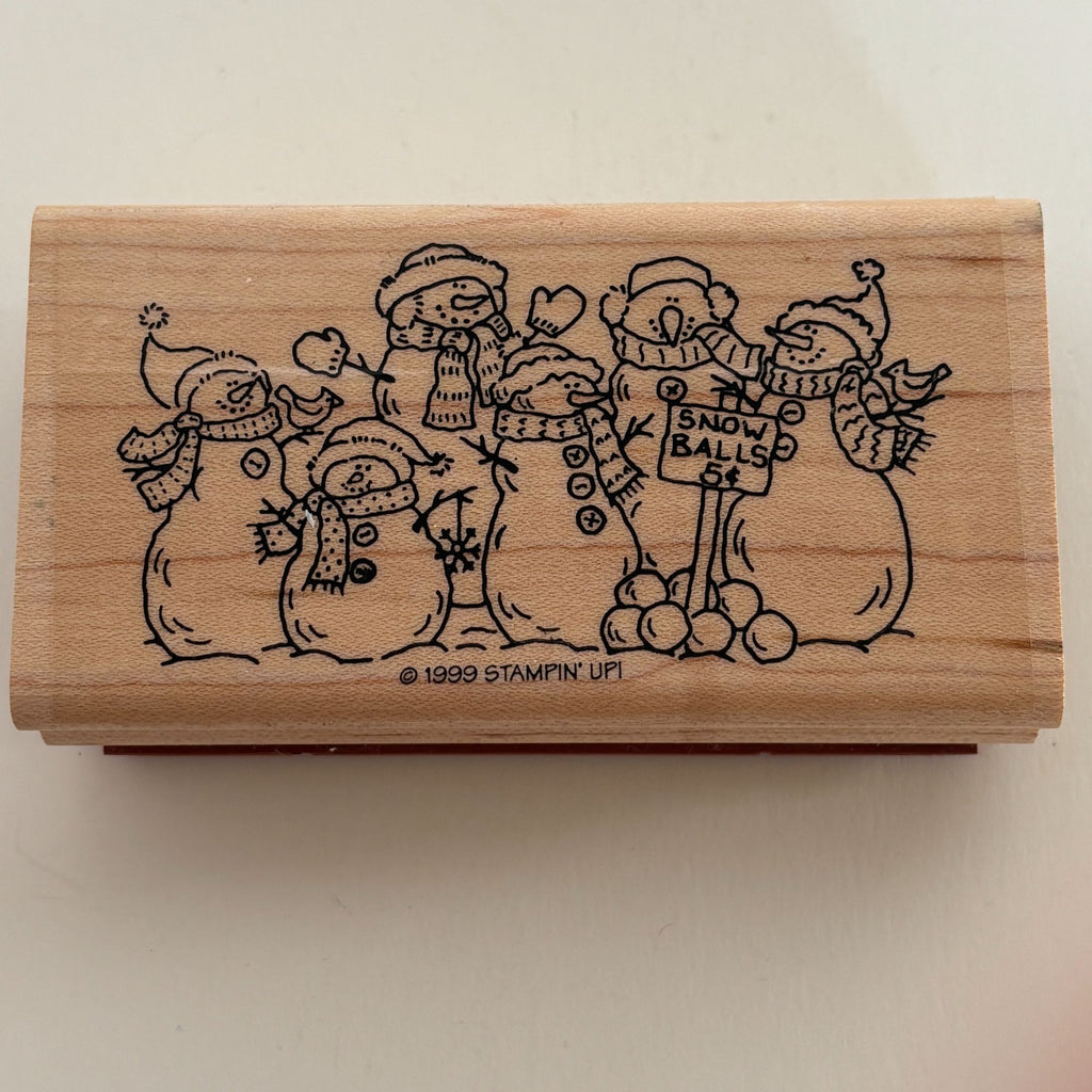 Stampin Up Rubber Stamp Christmas Snowman Family Snow Balls Holiday Card Making