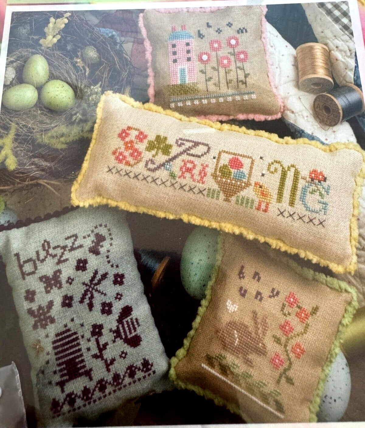Lizzie Kate Cross Stitch Pattern Spring Smalls Charms Bee Dragonfly Pillow Chart