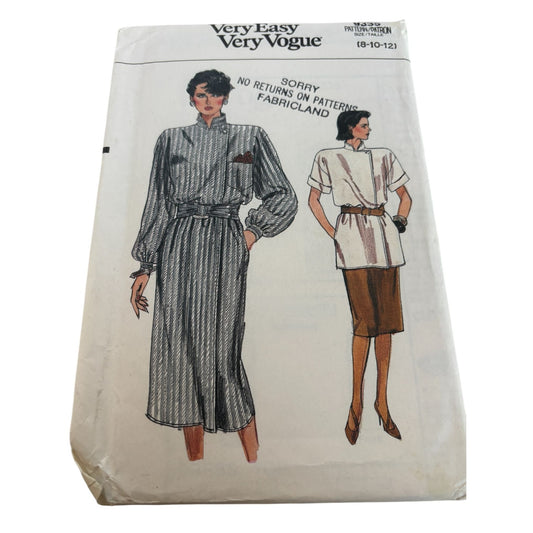 Vogue Sewing Pattern 9335 Top Skirt Dress Loose Fit 1980s Work Easy 8 10 12 UC