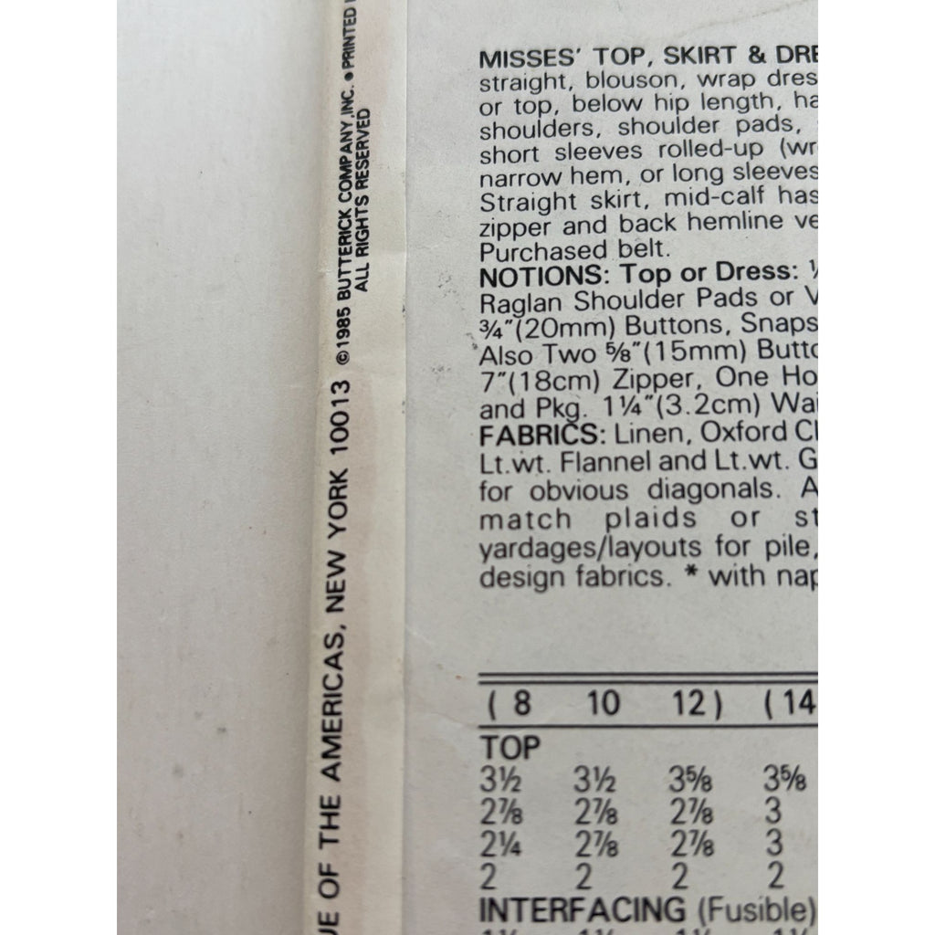 Vogue Sewing Pattern 9335 Top Skirt Dress Loose Fit 1980s Work Easy 8 10 12 UC