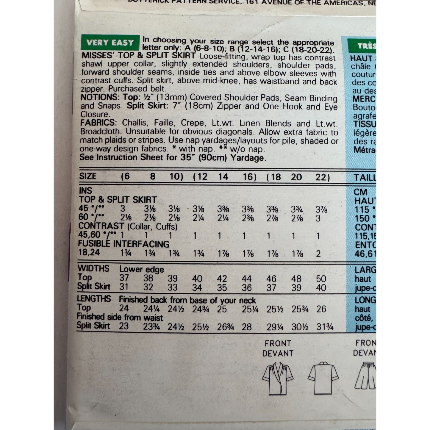Butterick 6758 Vintage 90s Wrap Top Sewing Pattern Split Skirt Officewear 18-22 Uncut Minimalist