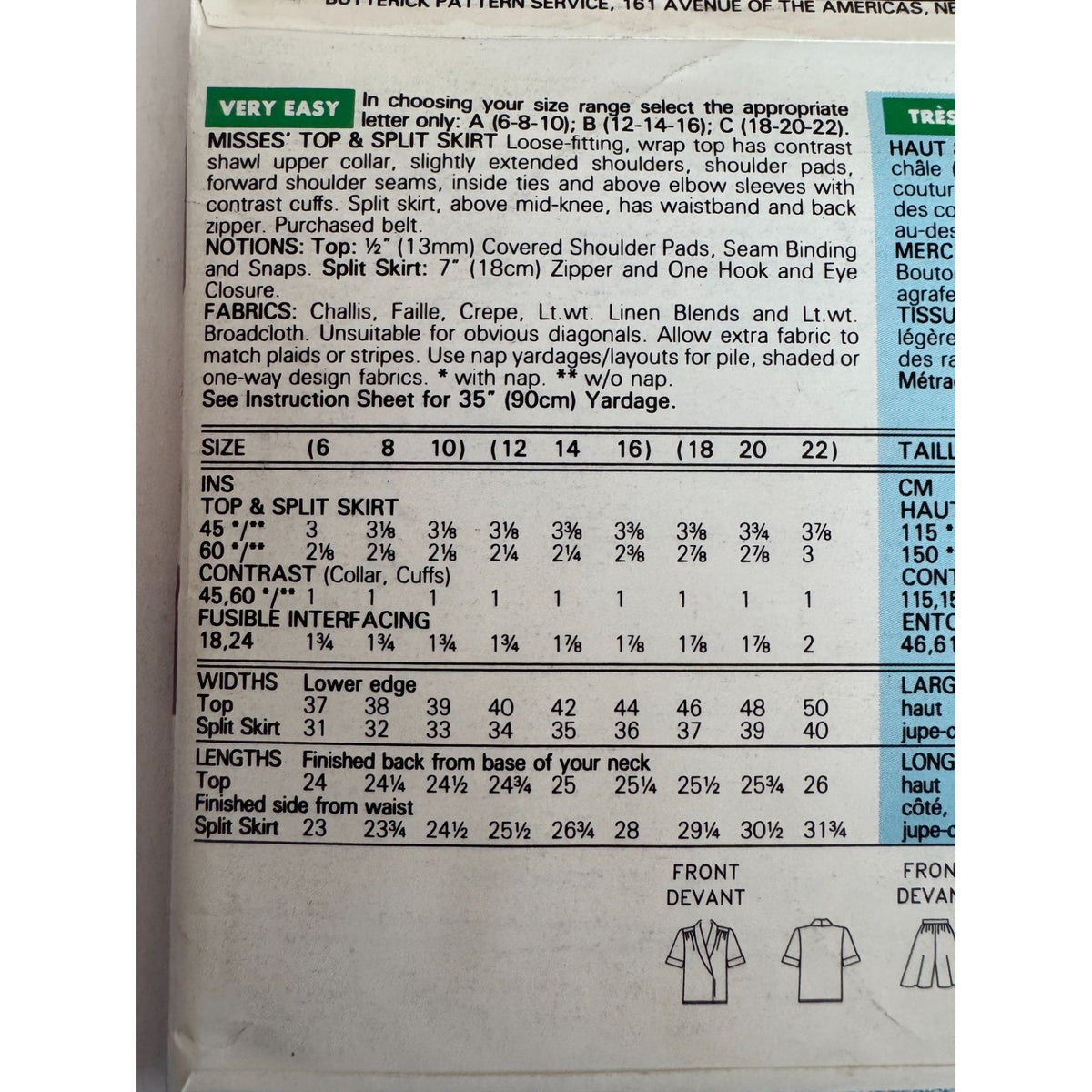 Butterick 6758 Vintage 90s Wrap Top Sewing Pattern Split Skirt Officewear 18-22 Uncut Minimalist