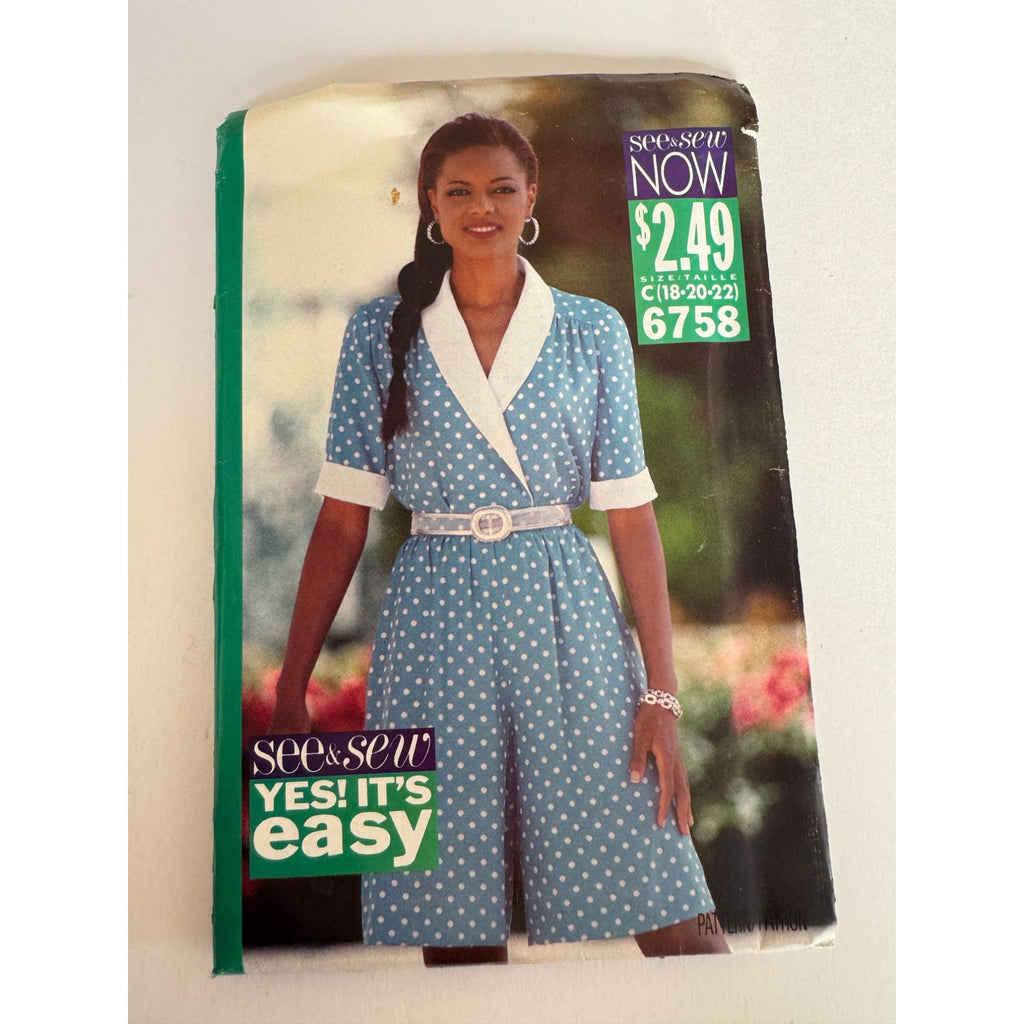 Butterick 6758 Vintage 90s Wrap Top Sewing Pattern Split Skirt Officewear 18-22 Uncut Minimalist