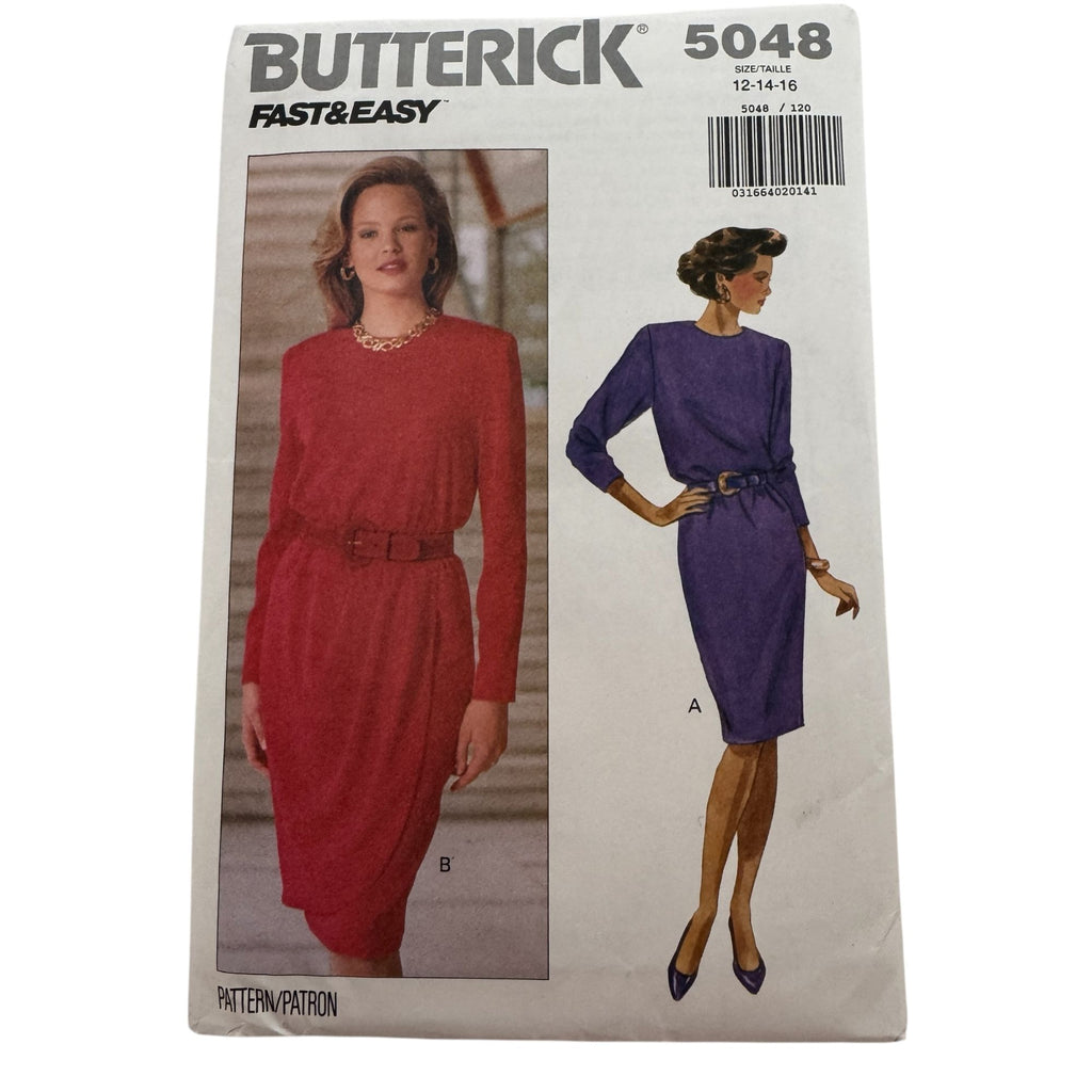 Butterick Sewing Pattern 5048 Dress with Mock Wrap Skirt Work Size 12-16 Easy UC