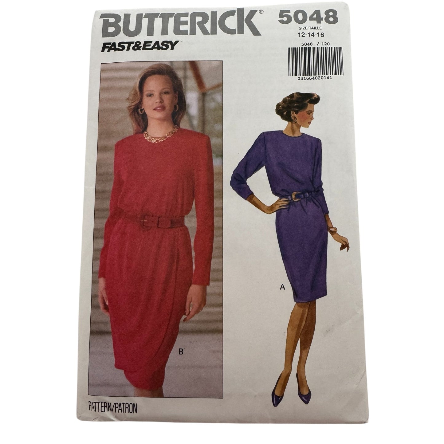 Butterick Sewing Pattern 5048 Dress with Mock Wrap Skirt Work Size 12-16 Easy UC