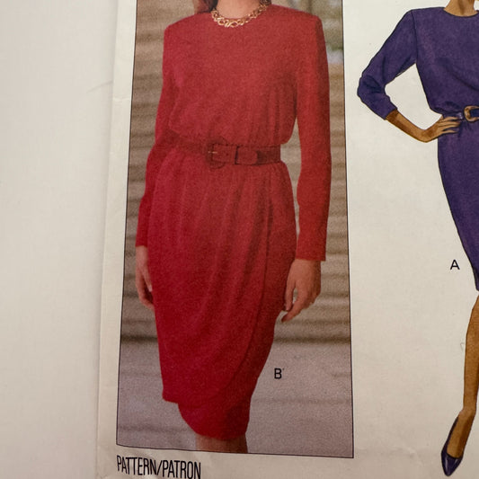 Butterick Sewing Pattern 5048 Dress with Mock Wrap Skirt Work Size 12-16 Easy UC