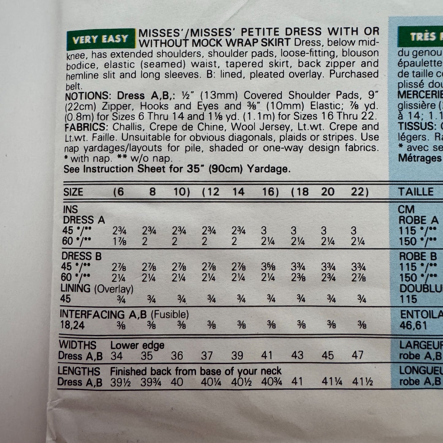 Butterick Sewing Pattern 5048 Dress with Mock Wrap Skirt Work Size 12-16 Easy UC