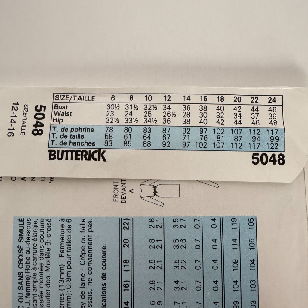 Butterick Sewing Pattern 5048 Dress with Mock Wrap Skirt Work Size 12-16 Easy UC