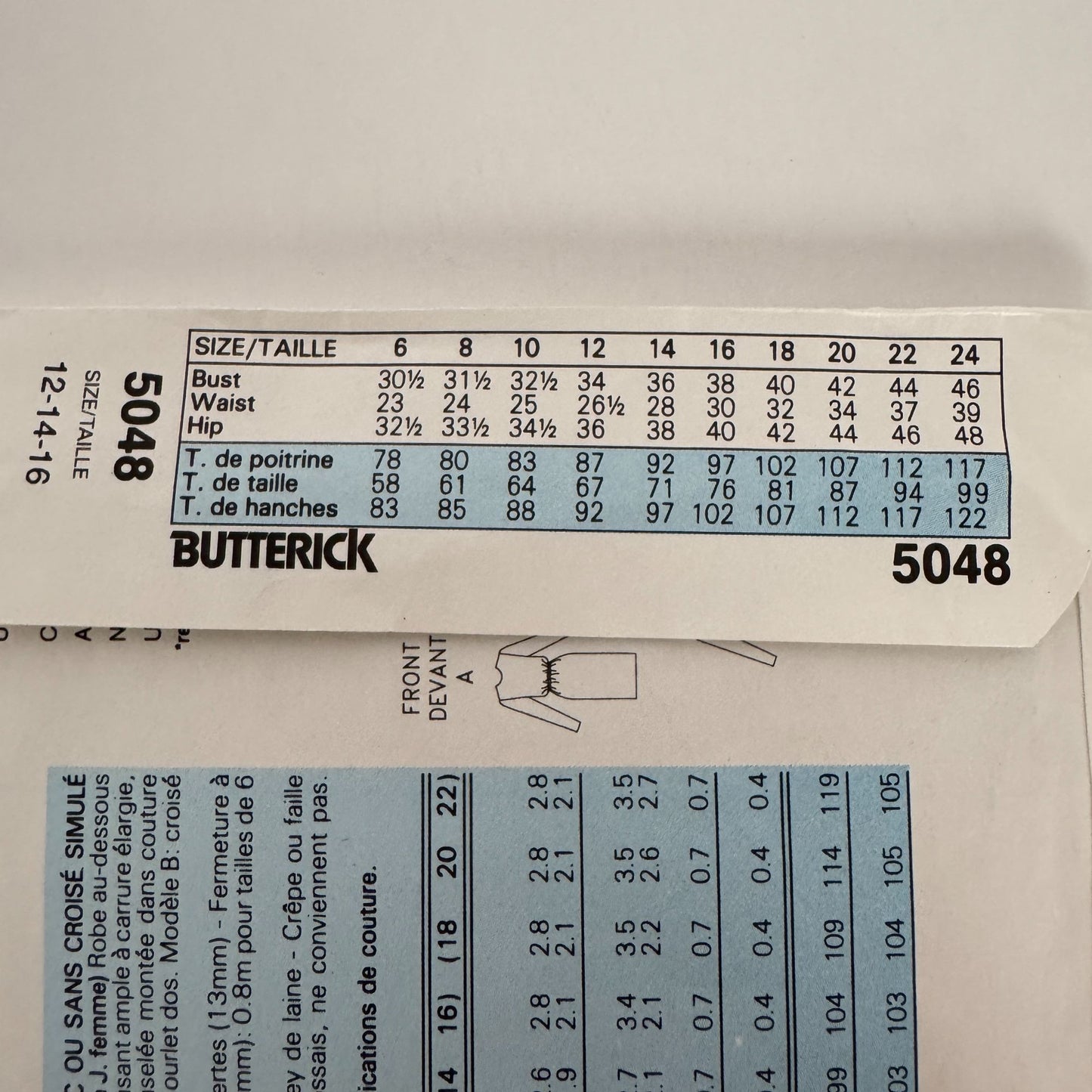 Butterick Sewing Pattern 5048 Dress with Mock Wrap Skirt Work Size 12-16 Easy UC