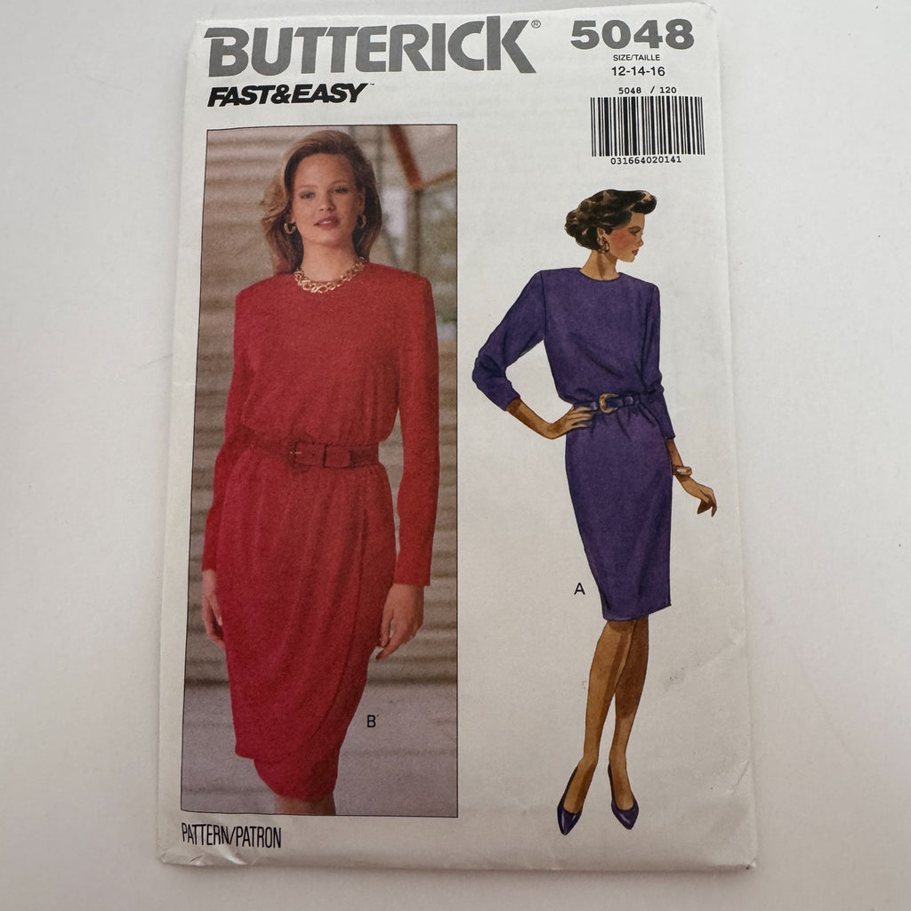 Butterick Sewing Pattern 5048 Dress with Mock Wrap Skirt Work Size 12-16 Easy UC