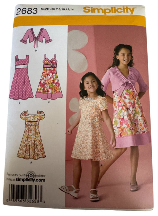 Simplicity Sewing Pattern 2683 Dress with Jacket Spring Easter Girls 7-14 Uncut