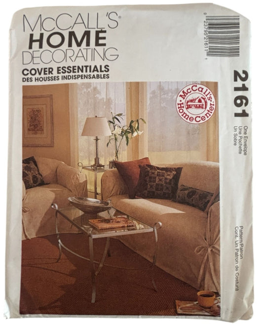 McCalls Sewing Pattern 2161 Home Decorating Sofa Couch Slipcovers Chair Cover UC