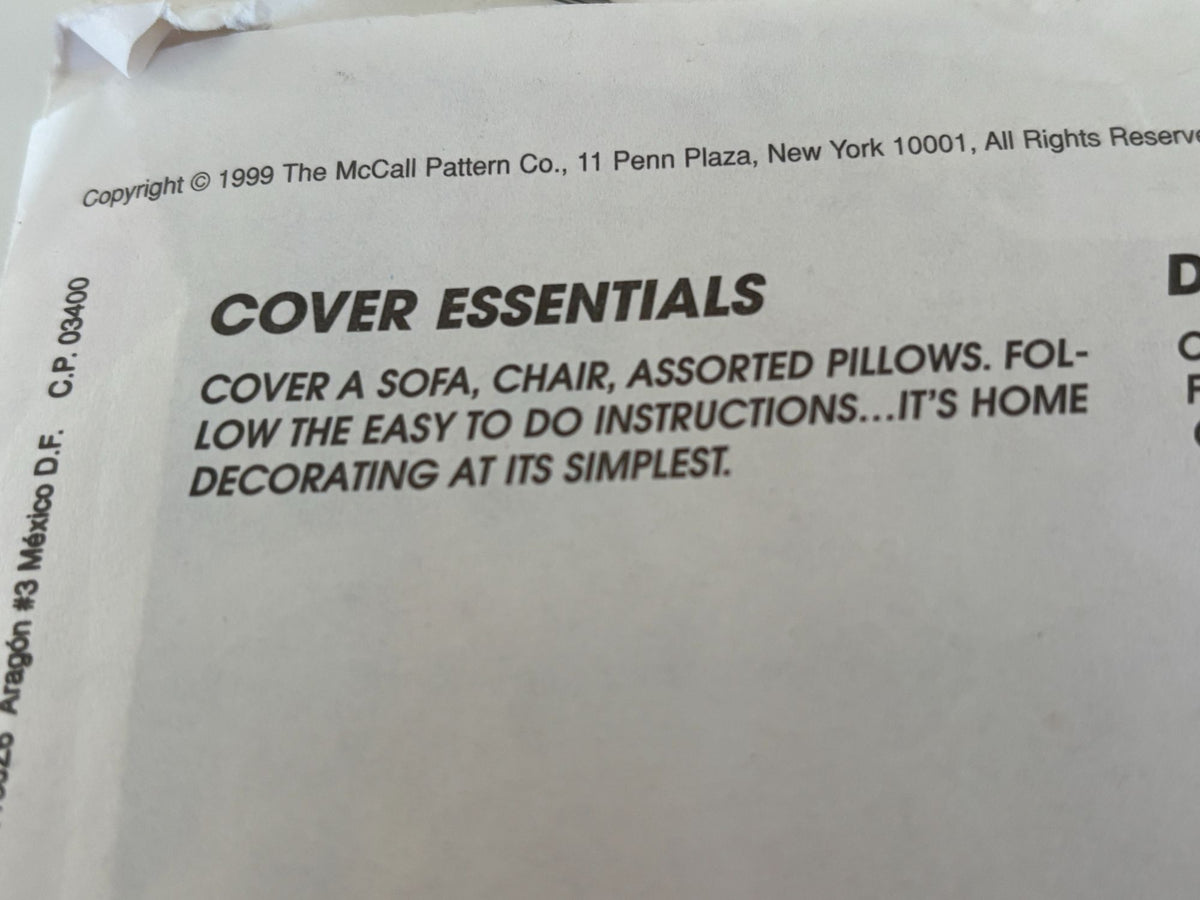 McCalls Sewing Pattern 2161 Home Decorating Sofa Couch Slipcovers Chair Cover UC