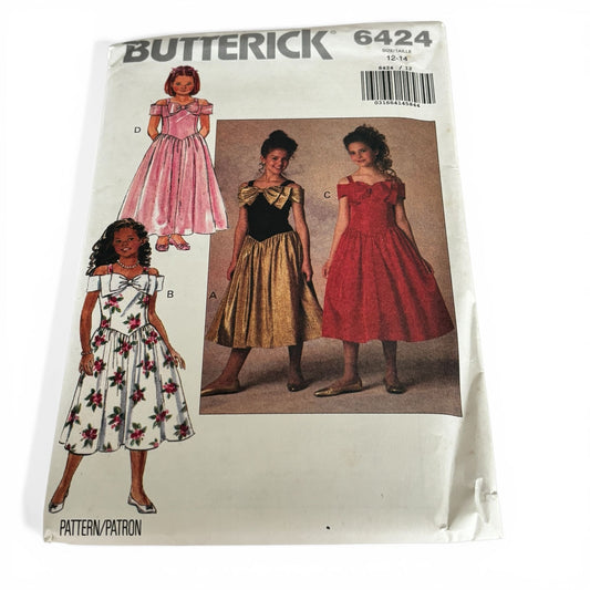 Butterick Girls Dress Sewing Pattern 6424 Formal Party Princess Bow 12 14 Uncut