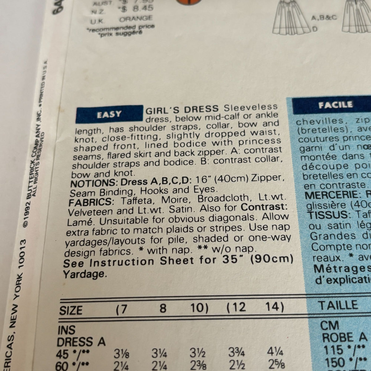 Butterick Girls Dress Sewing Pattern 6424 Formal Party Princess Bow 12 14 Uncut