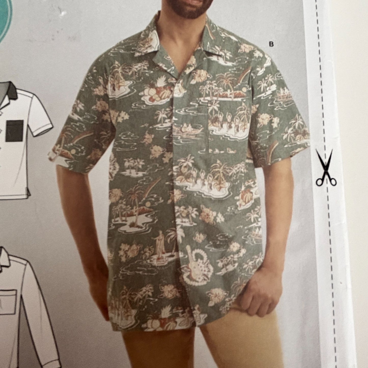 Simplicity CS9157 Mens Shirt Sewing Pattern 44-52 Open Collar Long/Short Sleeves Contrast Variation